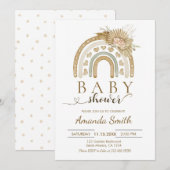 Boho Rainbow Pink Pampas gras Baby shower Kaart (Voorkant / Achterkant)