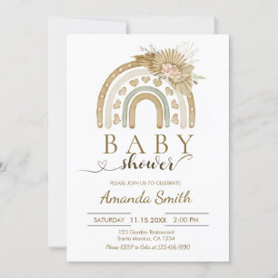 Boho Rainbow Pink Pampas gras Baby shower Kaart