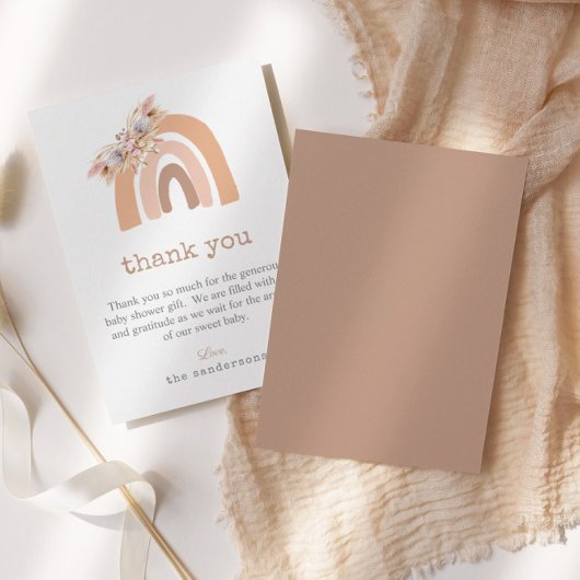 Boho Rainbow Pink Pampas Grass Baby shower Bedankkaart