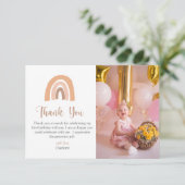 Boho Rainbow Pink Pastel eerste verjaardag Bedankkaart (Staand voorkant)