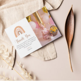 Boho Rainbow Pink Pastel eerste verjaardag Bedankkaart