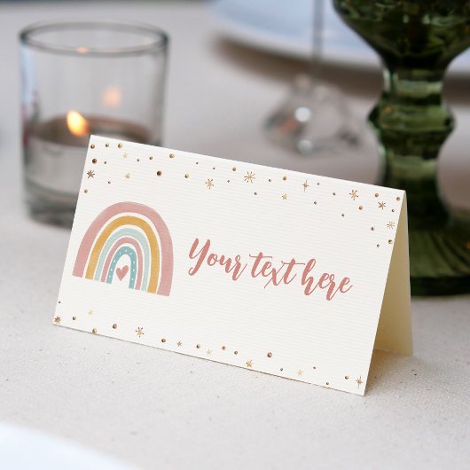 Boho Rainbow Pink Place Card Verjaardagsfeest Plaatskaartje