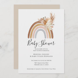 Boho Rainbow Pompas Grass Baby shower Invitation Kaart