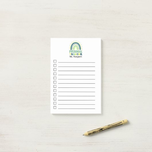 Boho Rainbow Preschool leraar groen blauw Post-it® Notes (Op bureau)