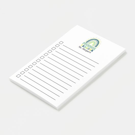 Boho Rainbow Preschool leraar groen blauw Post-it® Notes (Schuin)