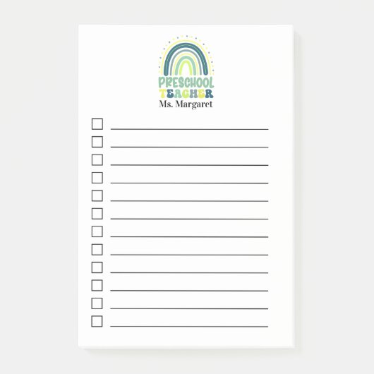 Boho Rainbow Preschool leraar groen blauw Post-it® Notes (Voorkant)
