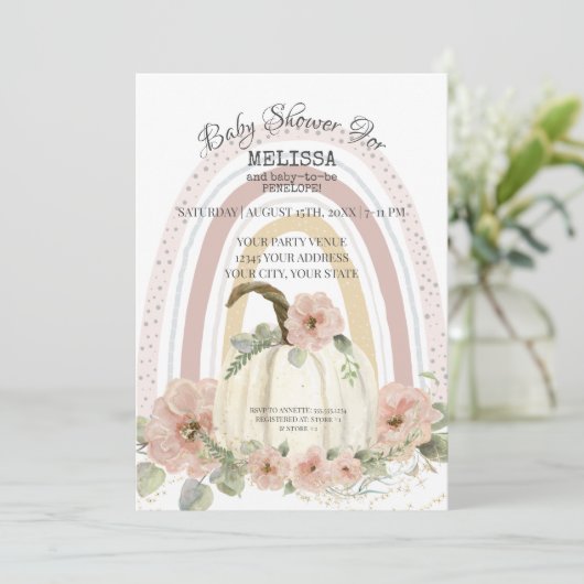 Boho Rainbow Pumpkin Pink Floral Gold Sparkle Girl Kaart (Staand voorkant)
