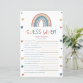 Boho Rainbow Raad eens wie. Baby shower game (Staand voorkant)
