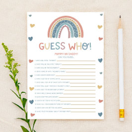 Boho Rainbow Raad eens wie. Baby shower game