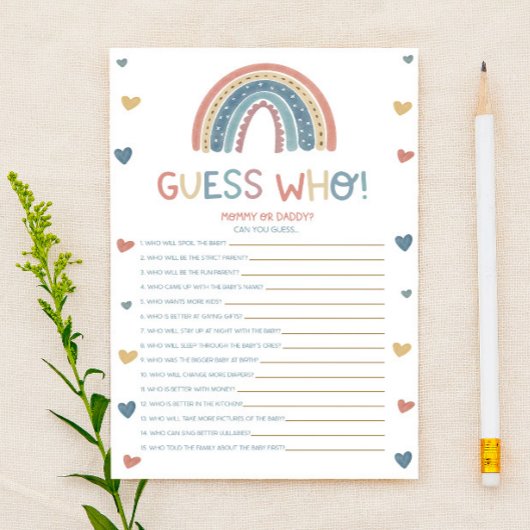 Boho Rainbow Raad eens wie. Baby shower game