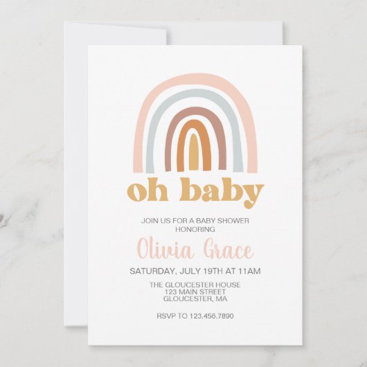 Boho Rainbow roze Baby shower Uitnodiging (Voorkant)
