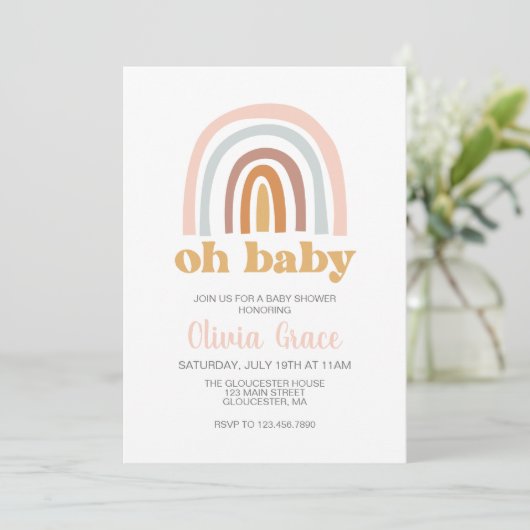 Boho Rainbow roze Baby shower Uitnodiging (Staand voorkant)