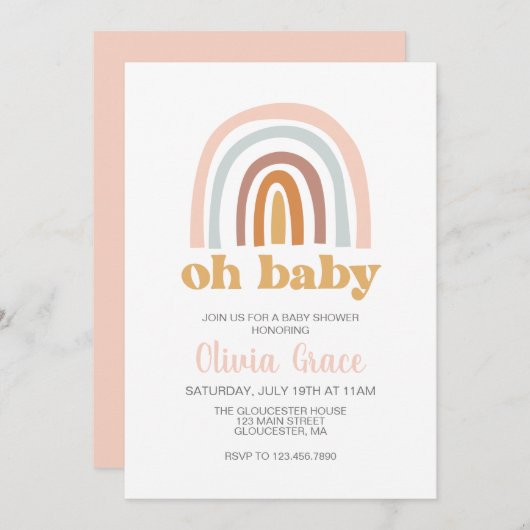 Boho Rainbow roze Baby shower Uitnodiging (Voorkant / Achterkant)