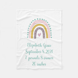 Boho Rainbow Roze Blauwgroen Gold Hearts Birth Sta Fleece Deken