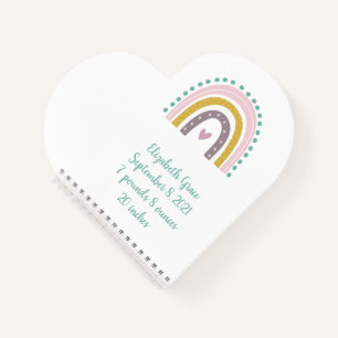 Boho Rainbow Roze Blauwgroen Gold Hearts Birth Sta Notitieboek