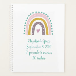 Boho Rainbow Roze Blauwgroen Gold Hearts Birth Sta Planner