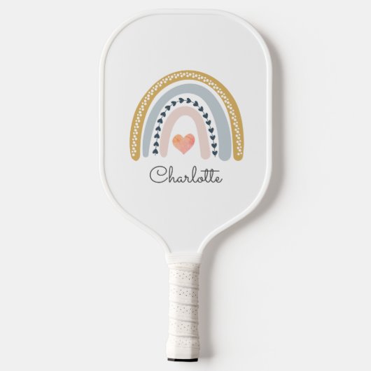 Boho Rainbow Roze Hart Gepersonaliseerd Pickleball Paddle (Achterkant)