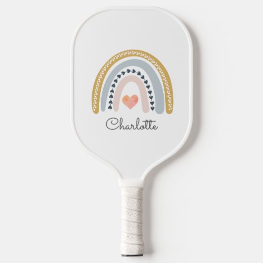 Boho Rainbow Roze Hart Gepersonaliseerd Pickleball Paddle (Voorkant)