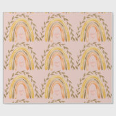 Boho Rainbow Roze Sinaasappel en Groene Meisjes Cadeaupapier (Vlak)