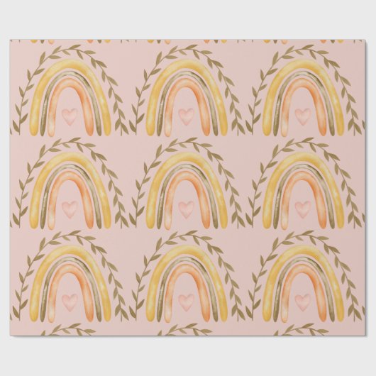 Boho Rainbow Roze Sinaasappel en Groene Meisjes Cadeaupapier (Vlak)