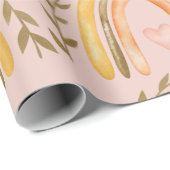 Boho Rainbow Roze Sinaasappel en Groene Meisjes Cadeaupapier (Rol Hoek)