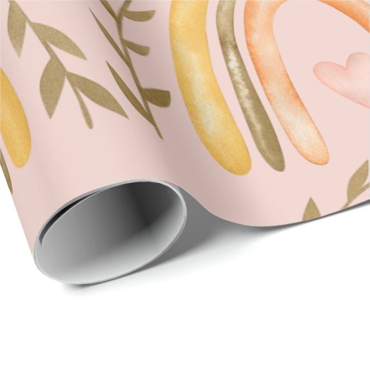 Boho Rainbow Roze Sinaasappel en Groene Meisjes Cadeaupapier (Rol Hoek)