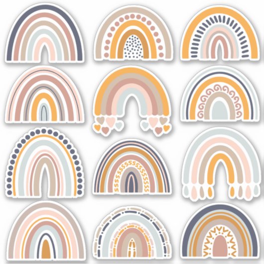 Boho Rainbow Rustic Scrapbook 12 Stickers (Voorkant)