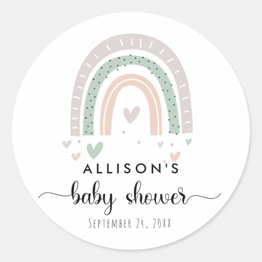 Boho Rainbow Sage Baby shower Ronde Sticker (Voorkant)