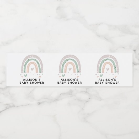 Boho Rainbow Sage Baby shower Waterfles Etiket (Enkel label)