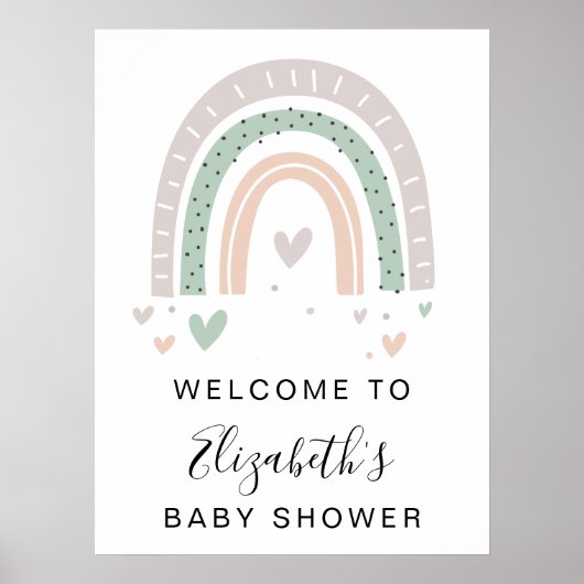 Boho Rainbow Sage Baby shower Welkom Poster (Voorkant)