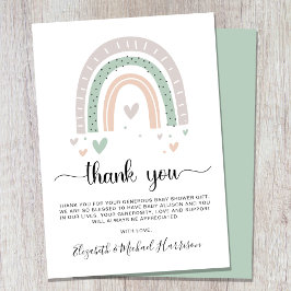 Boho Rainbow Sage Green Baby shower Bedankkaart