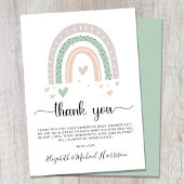 Boho Rainbow Sage Green Baby shower Bedankkaart