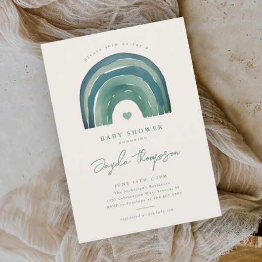 Boho Rainbow Sage Green Baby shower Kaart