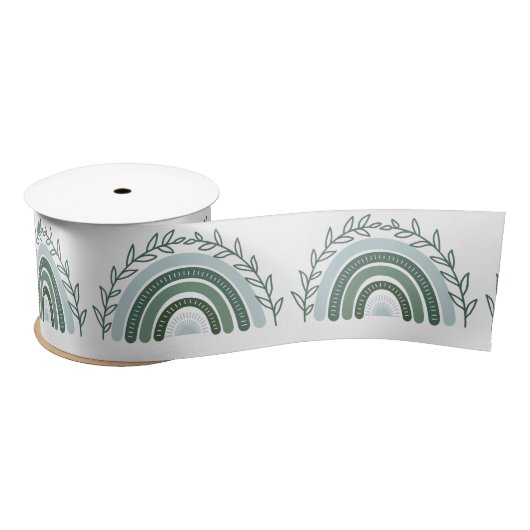 Boho Rainbow Satin Ribbon, Sage Green Satijnen Lint (Spoel)