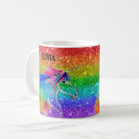 Boho Rainbow Schattige Glitter Girls Eenhoorn Kind Koffiemok (Voorkant links)