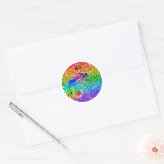 Boho Rainbow Schattige Glitter Girls Eenhoorn Kind Ronde Sticker (Envelop)