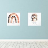 Boho Rainbow & Schattigee Hedgehog Nursery Wall Ar Muurkunst Sets (Houten vloer)