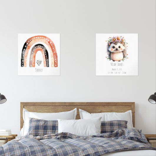 Boho Rainbow & Schattigee Hedgehog Nursery Wall Ar Muurkunst Sets (Slaapkamer)