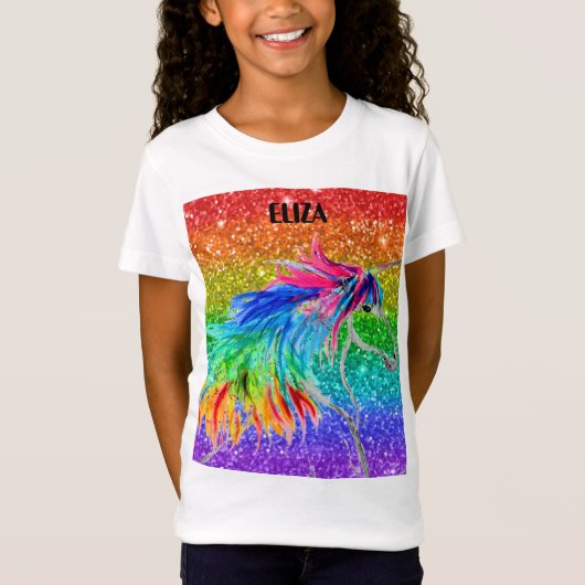 Boho Rainbow Schattigee Meisjes Glitter Eenhoorn K T-shirt (Voorkant)