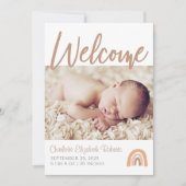 Boho Rainbow Simple Photo Birth Notice Kaart (Voorkant)