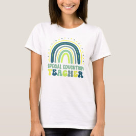 Boho Rainbow Speciaal onderwijs leraar groen blauw T-shirt