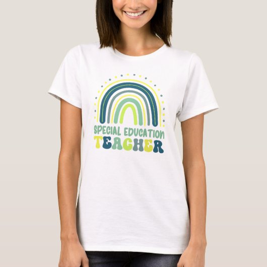 Boho Rainbow Speciaal onderwijs leraar groen blauw T-shirt (Voorkant)