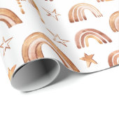 Boho Rainbow Stars Terracotta Brown Baby shower Cadeaupapier (Rol Hoek)