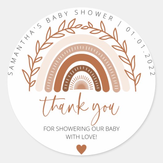 Boho Rainbow Stickers, Earthy Terracotta Shower Ronde Sticker (Voorkant)
