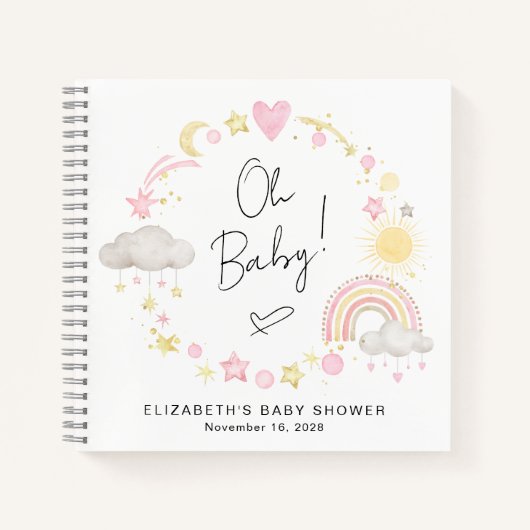 Boho Rainbow Sun Baby Meisje Douche Gastenboek Notitieboek (Voorkant)