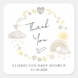 Boho Rainbow Sun Baby shower Dank u Vierkante Sticker