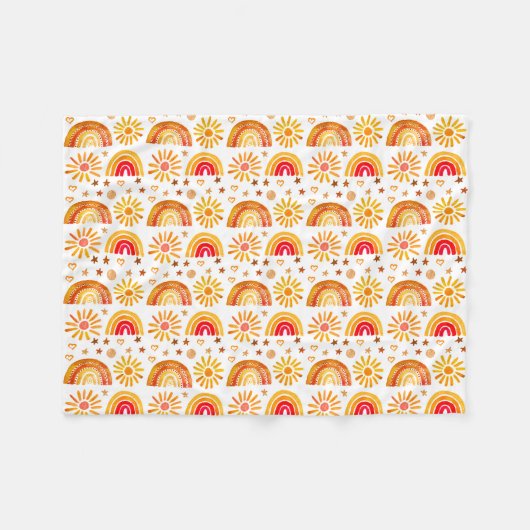 Boho Rainbow Sun Stars Waterverf Sinaasappel Patte Fleece Deken (Voorkant (Horizontaal))