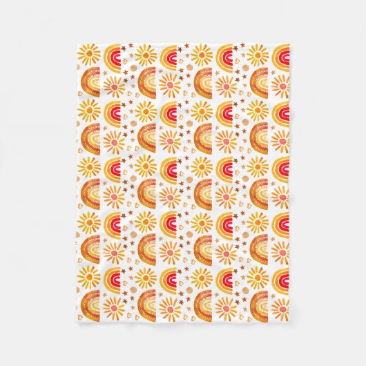 Boho Rainbow Sun Stars Waterverf Sinaasappel Patte Fleece Deken (Voorkant)