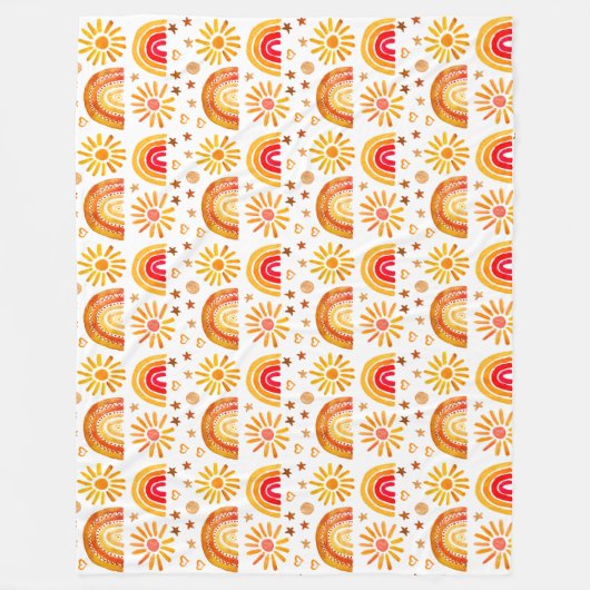 Boho Rainbow Sun Stars Waterverf Sinaasappel Patte Fleece Deken (Voorkant)