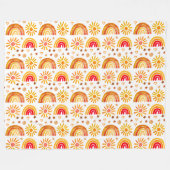 Boho Rainbow Sun Stars Waterverf Sinaasappel Patte Fleece Deken (Voorkant (Horizontaal))
